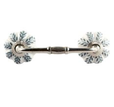White Base Grey Leaf Ceramic Melon Bridge Handle