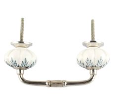 White Base Grey Leaf Ceramic Melon Bridge Handle