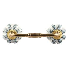 White Base Grey Leaf Ceramic Melon Bridge Handle