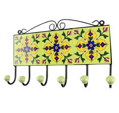 Pea Green Ceramic Floral Tile Hook