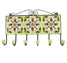White Ceramic Floral Tile Hook