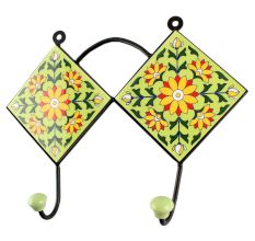 Pea Green Sunflower Ceramic Tile Hook