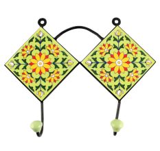 Pea Green Sunflower Ceramic Tile Hook