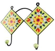 Sunflower Ceramic Tile Hook in Pea Green