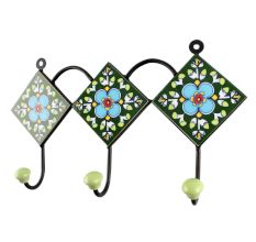 Forest Green Floral Ceramic Tile Hook