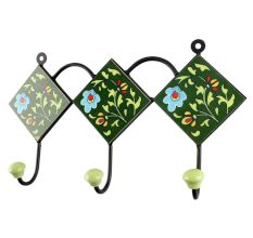 Forest Green Leaf Flower Ceramic Tile Hook Online