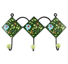 Forest Green Leaf Flower Ceramic Tile Hook Online