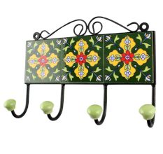 Yellow Floral Ceramic Tile Hook
