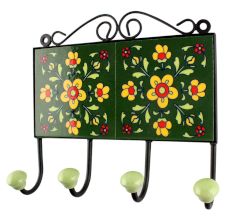 Forest Green Ceramic Tile Hook
