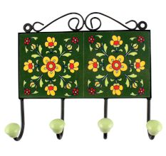 Forest Green Ceramic Tile Hook
