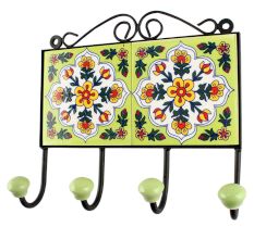 White Ceramic Floral Tile Hook