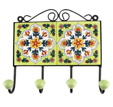 White Ceramic Floral Tile Hook