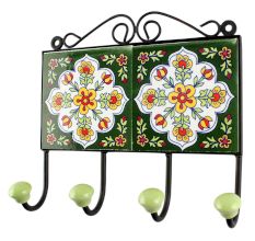 White Floral Ceramic Tile Hook