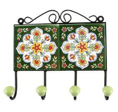 White Floral Ceramic Tile Hook
