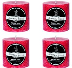 Set Of 4 Amour Rose Crystal Pillar  Candle