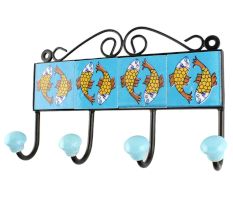 Turquoise Fish Ceramic Floral Tile Hook