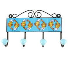 Turquoise Fish Ceramic Floral Tile Hook