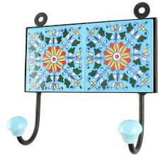 Turquoise Wheel Flower Ceramic Tile Hook