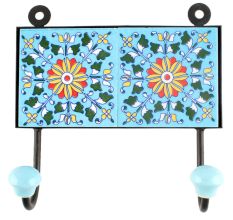 Turquoise Wheel Flower Ceramic Tile Hook