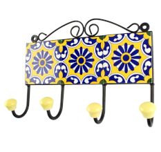 Navy Blue Wheel Flower Ceramic Tile Hook