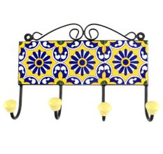 Navy Blue Wheel Flower Ceramic Tile Hook