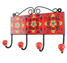 Red Ceramic Tile Hook in Yellow Tiny Flower
