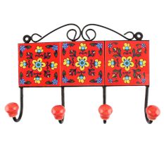 Red Ceramic Tile Hook in Yellow Tiny Flower