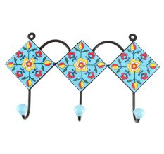 Turquoise Floral Ceramic Tile Hook