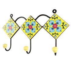 Yellow Floral Ceramic Tile Hook