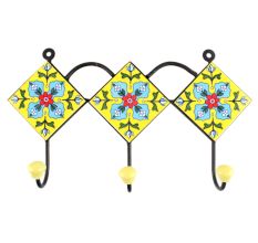 Yellow Floral Ceramic Tile Hook