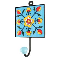 Turquoise Tiny Flower Ceramic Tile Hook
