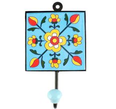 Turquoise Tiny Flower Ceramic Tile Hook