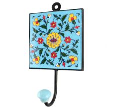 Turquoise Wheel Flower Ceramic Tile Hook Online