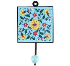 Turquoise Wheel Flower Ceramic Tile Hook Online