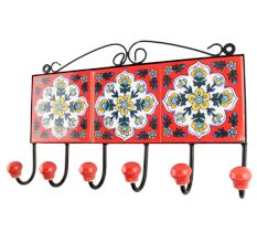 Red Floral Ceramic Tile Hook Online