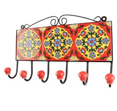 Ceramic Floral Tile Hook in Red 