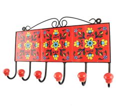 Red With Yellow Tiny Flower Ceramic Tile Hook