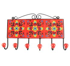 Red With Yellow Tiny Flower Ceramic Tile Hook