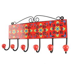 Red Flower Ceramic Tile Hook