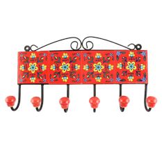 Red Flower Ceramic Tile Hook