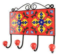 Red Flower Ceramic Tile Wall Hook Online