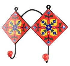 Red With Yellow Flower Ceramic Tile Hook