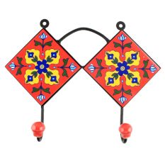 Red With Yellow Flower Ceramic Tile Hook