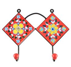 Yellow Floral Ceramic Tile Wall Hook 