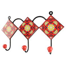 Red Base Yellow Sunflower Ceramic Tile Hook