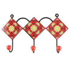 Red Base Yellow Sunflower Ceramic Tile Hook