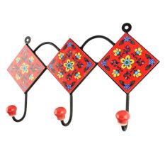 Red Tiny Flower Ceramic Tile Wall Hook