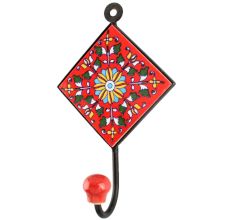 Red Wheel Floral Ceramic Tile Wall Hook