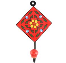 Red With Forest Green Leaf Ceramic Floral Tile Hook