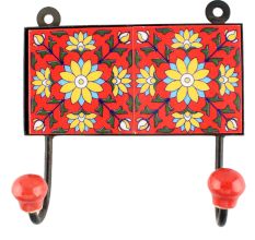 Red  Base Yellow Sunflower Ceramic Tile Hook